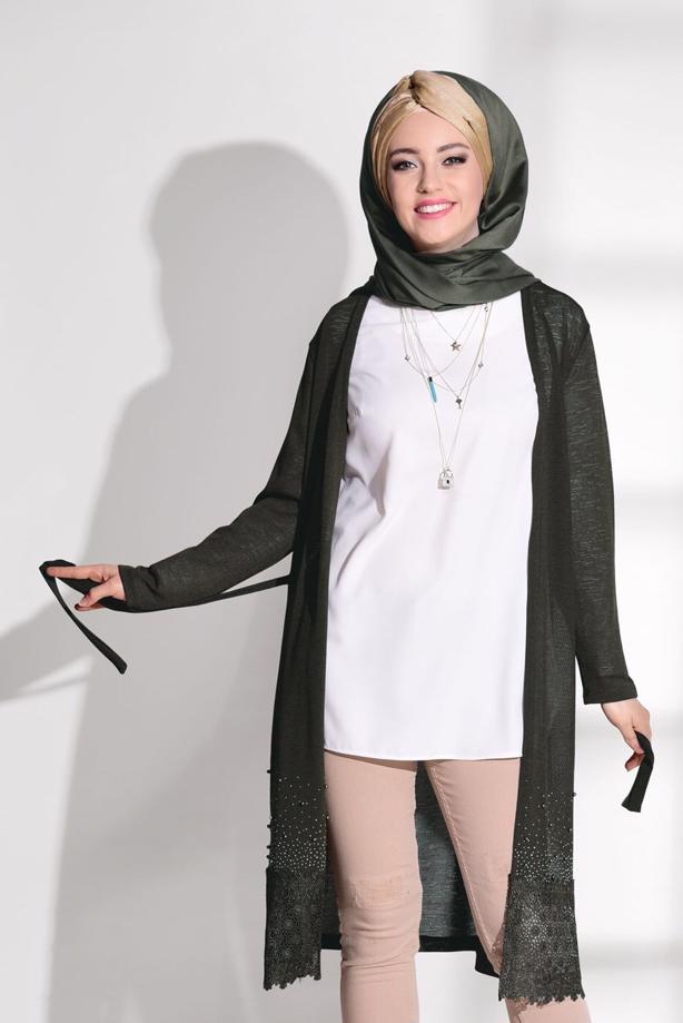 Vêtements hijab   GUIPURE DETAILED CARDIGAN 48102 - TRENDTESETTÜR