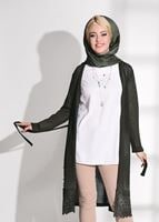 Vêtements hijab KAKI CARDIGAN DÉTAILLÉ GUIPURE 48102