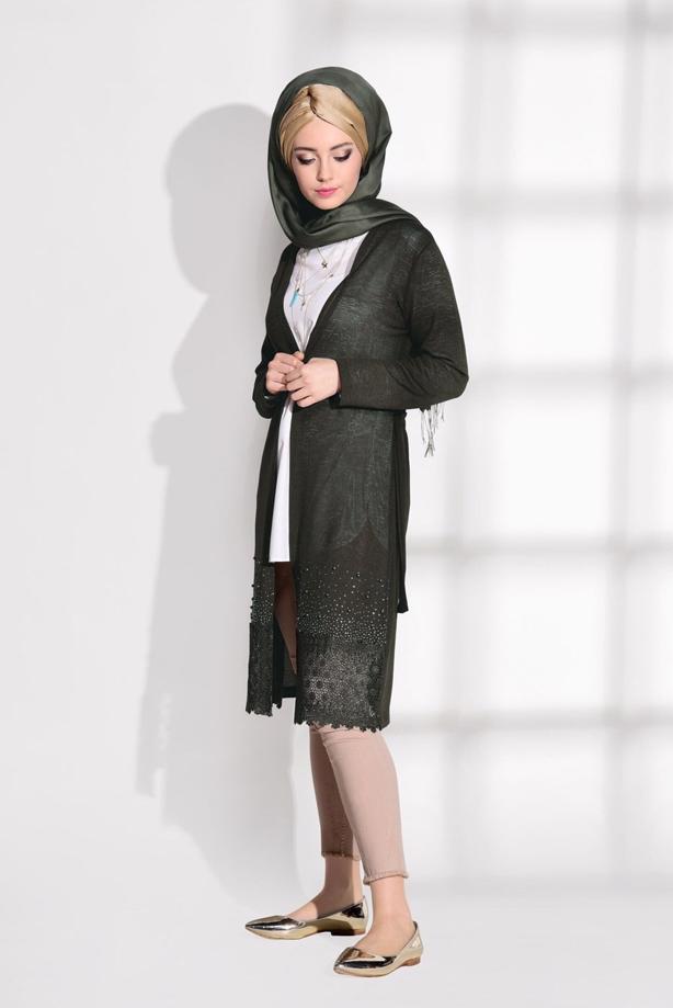 Vêtements hijab   GUIPURE DETAILED CARDIGAN 48102 - TRENDTESETTÜR
