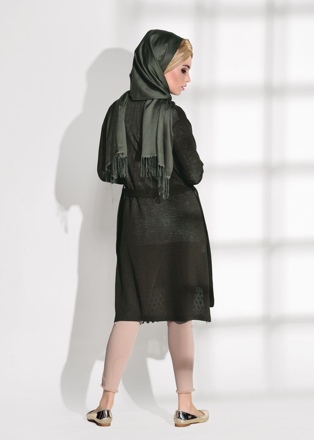 Vêtements hijab KAKI CARDIGAN DÉTAILLÉ GUIPURE 48102