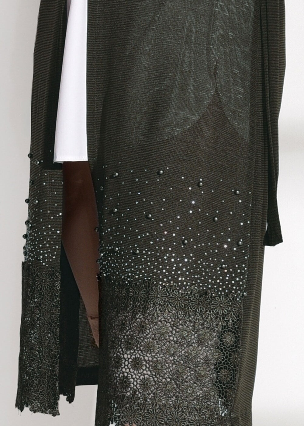 Vêtements hijab KAKI CARDIGAN DÉTAILLÉ GUIPURE 48102