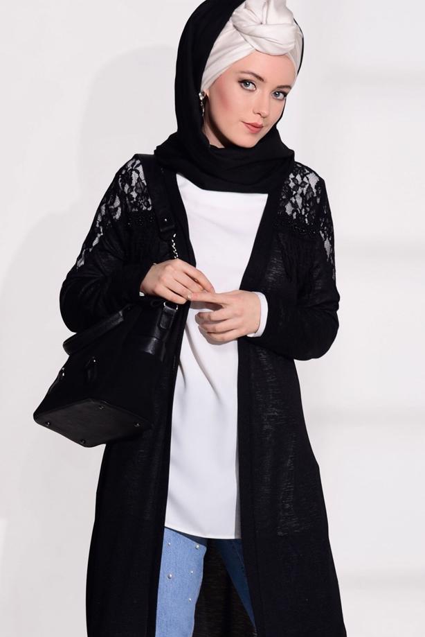 Tesettür giyim  GÜPÜR DETAYLI PENYE HIRKA 72081  - TRENDTESETTÜR