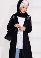 Tesettür giyim SİYAH GÜPÜR DETAYLI PENYE HIRKA 72081 