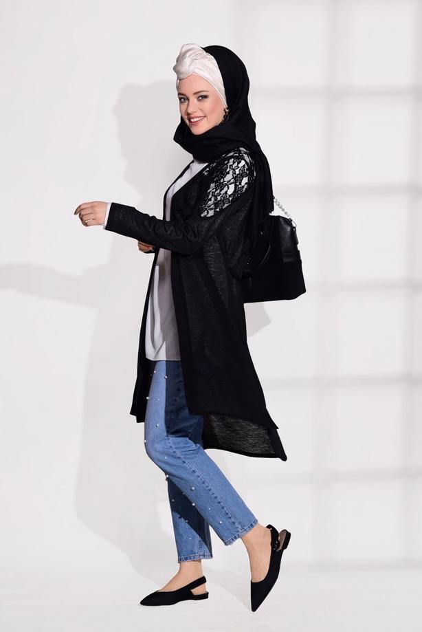 Tesettür giyim  GÜPÜR DETAYLI PENYE HIRKA 72081  - TRENDTESETTÜR