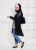Tesettür giyim SİYAH GÜPÜR DETAYLI PENYE HIRKA 72081 