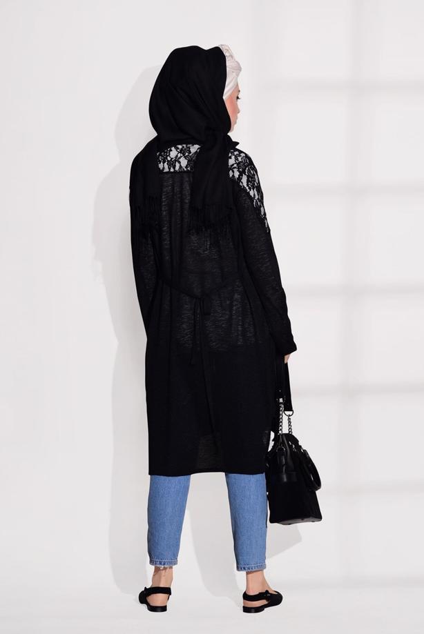 Tesettür giyim  GÜPÜR DETAYLI PENYE HIRKA 72081  - TRENDTESETTÜR