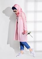 Vêtements hijab POUDRE CARDIGAN COTON PEIGNÉ DÉTAIL GUIPURE 72081