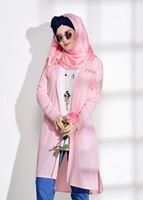 Vêtements hijab POUDRE CARDIGAN COTON PEIGNÉ DÉTAIL GUIPURE 72081