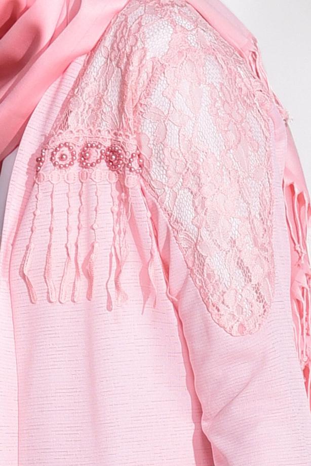 Vêtements hijab  GUIPURE DETAIL COMBED COTTON CARDIGAN 72081 - TRENDTESETTÜR