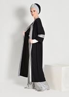 Tesettür giyim SİYAH SİMLİ ŞERİT DETAYLI HIRKA 75571