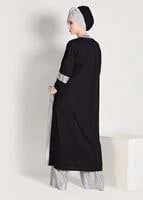 Tesettür giyim SİYAH SİMLİ ŞERİT DETAYLI HIRKA 75571