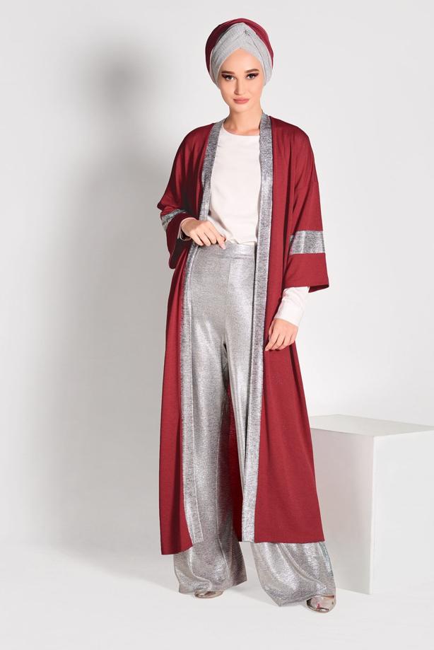 Tesettür giyim  SİMLİ ŞERİT DETAYLI HIRKA 75571 - TRENDTESETTÜR