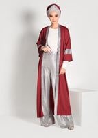 Tesettür giyim KIRMIZI SİMLİ ŞERİT DETAYLI HIRKA 75571