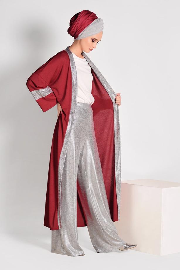 Tesettür giyim  SİMLİ ŞERİT DETAYLI HIRKA 75571 - TRENDTESETTÜR