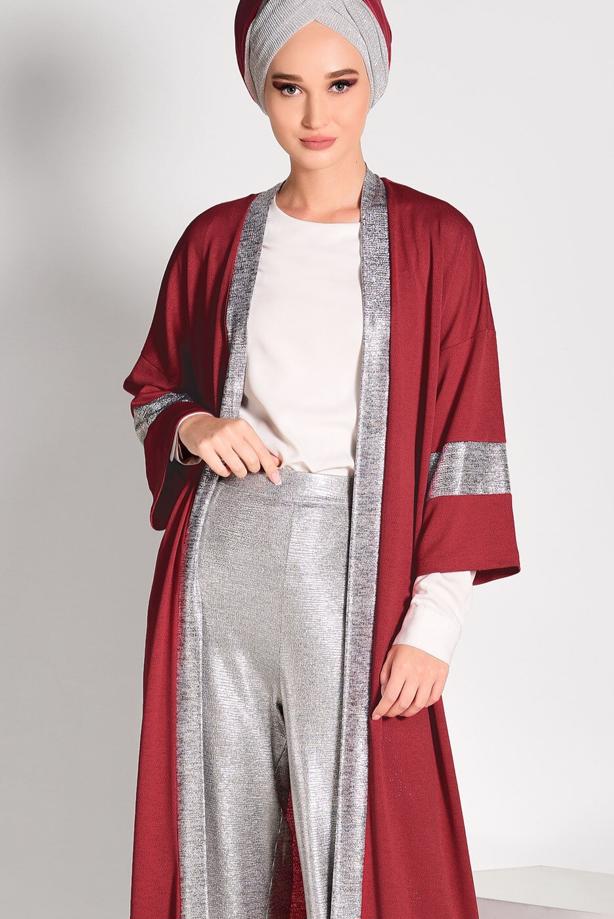 Tesettür giyim  SİMLİ ŞERİT DETAYLI HIRKA 75571 - TRENDTESETTÜR