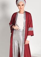 Tesettür giyim KIRMIZI SİMLİ ŞERİT DETAYLI HIRKA 75571