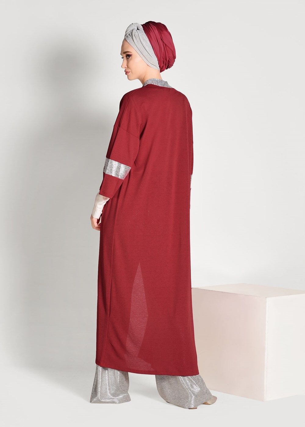 Tesettür giyim KIRMIZI SİMLİ ŞERİT DETAYLI HIRKA 75571