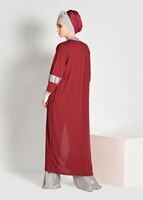 Tesettür giyim KIRMIZI SİMLİ ŞERİT DETAYLI HIRKA 75571