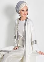 Tesettür giyim EKRU SİMLİ ŞERİT DETAYLI HIRKA 75571