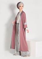 Tesettür giyim PEMBE SİMLİ ŞERİT DETAYLI HIRKA 75571