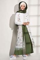 Tesettür giyim KREM DESENLİ UZUN HIRKA 81202 