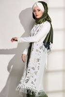 Tesettür giyim KREM DESENLİ UZUN HIRKA 81202 