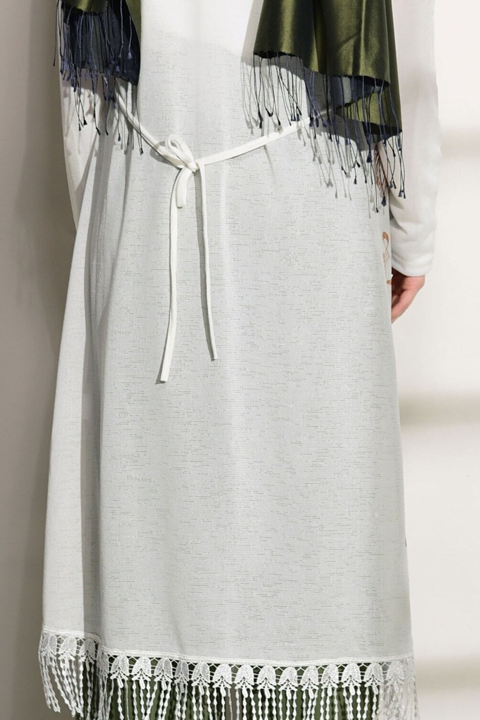 Tesettür giyim KREM DESENLİ UZUN HIRKA 81202 