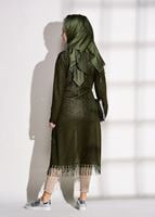 Tesettür giyim HAKİ DESENLİ UZUN HIRKA 81202 