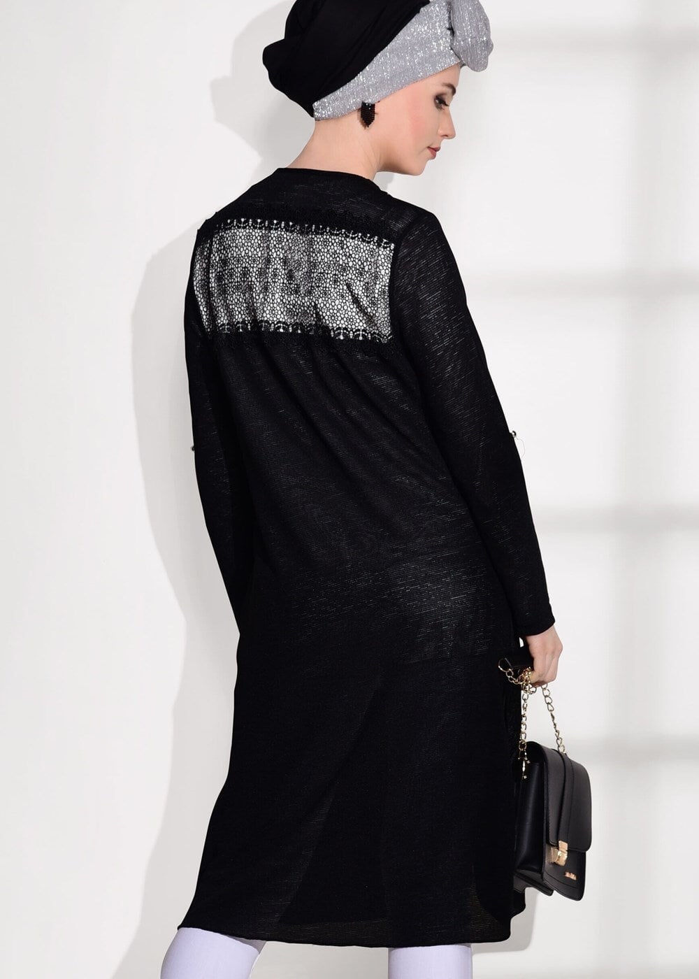 Tesettür giyim SİYAH BONCUK İŞLEMELİ PENYE HIRKA 87102 