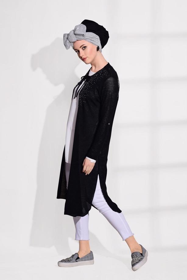 Tesettür giyim  BONCUK İŞLEMELİ PENYE HIRKA 87102  - TRENDTESETTÜR