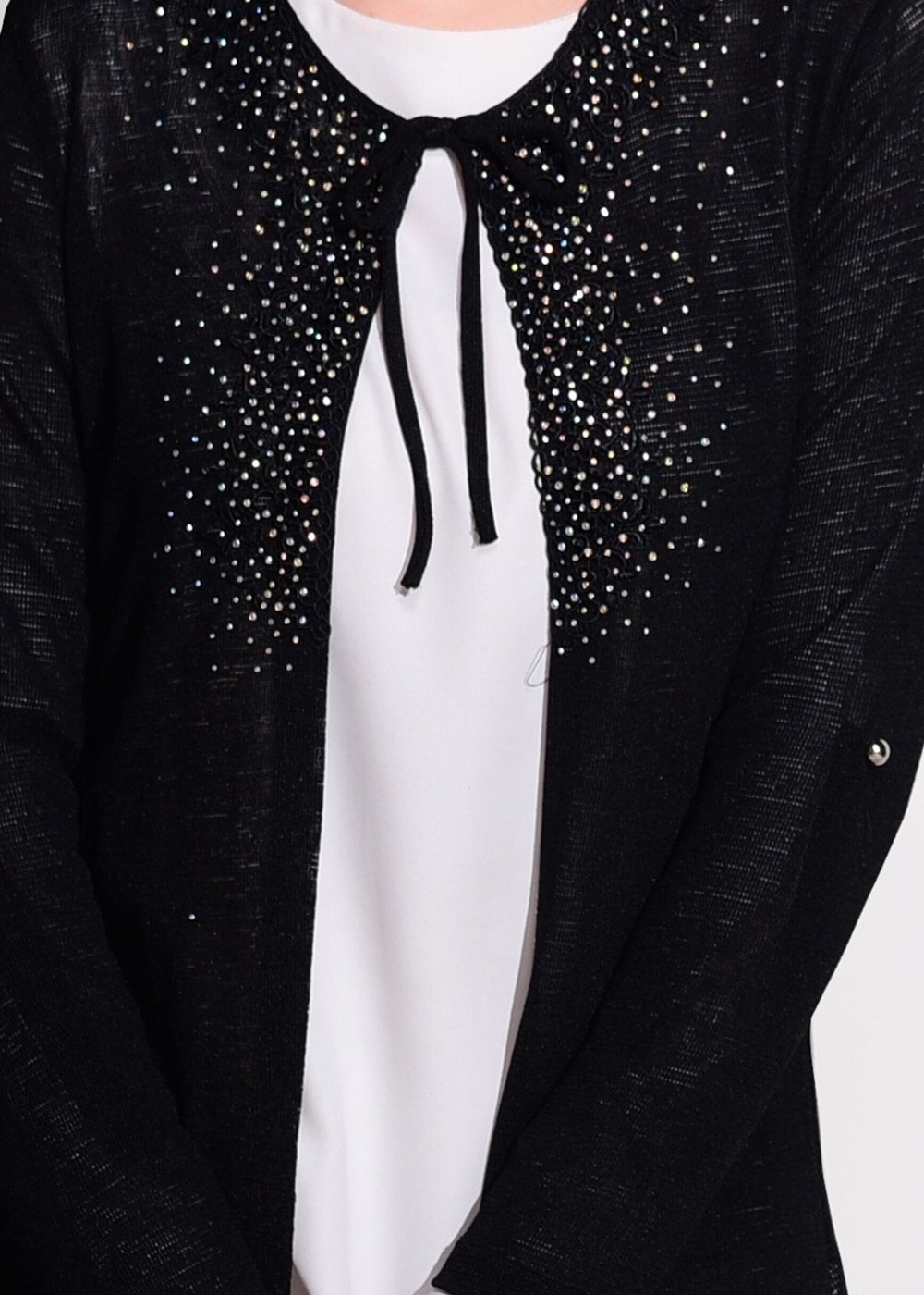 Tesettür giyim SİYAH BONCUK İŞLEMELİ PENYE HIRKA 87102 