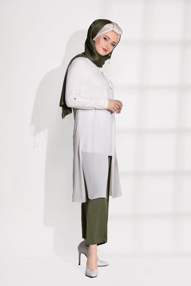 Tesettür giyim  BONCUK İŞLEMELİ PENYE HIRKA 87102  - TRENDTESETTÜR