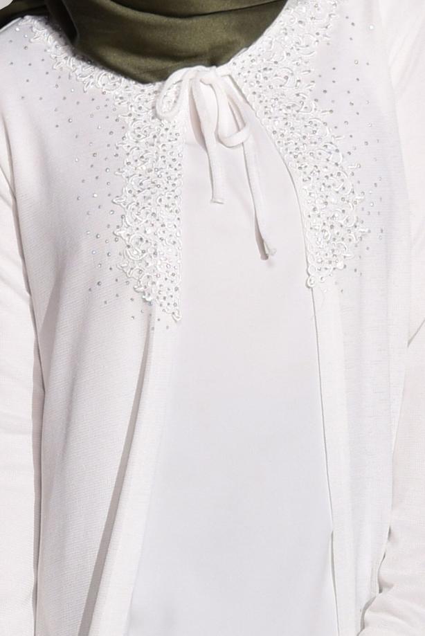 Tesettür giyim  BONCUK İŞLEMELİ PENYE HIRKA 87102  - TRENDTESETTÜR