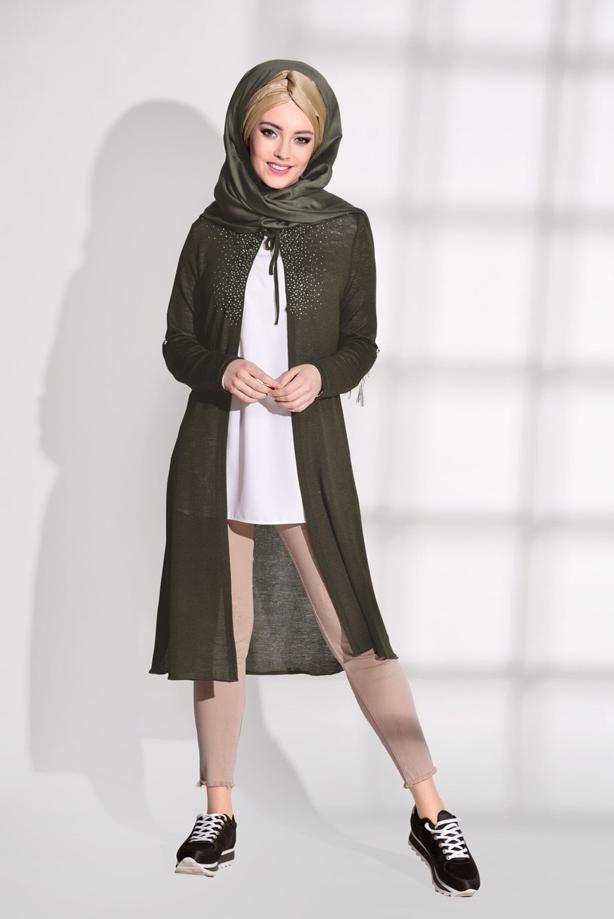 Vêtements hijab  BEAD EMBROIDERED COMBED COTTON CARDIGAN 87102  - TRENDTESETTÜR