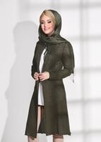 Vêtements hijab KAKI CARDIGAN COTON PEIGNE BRODÉ DE PERLES 87102