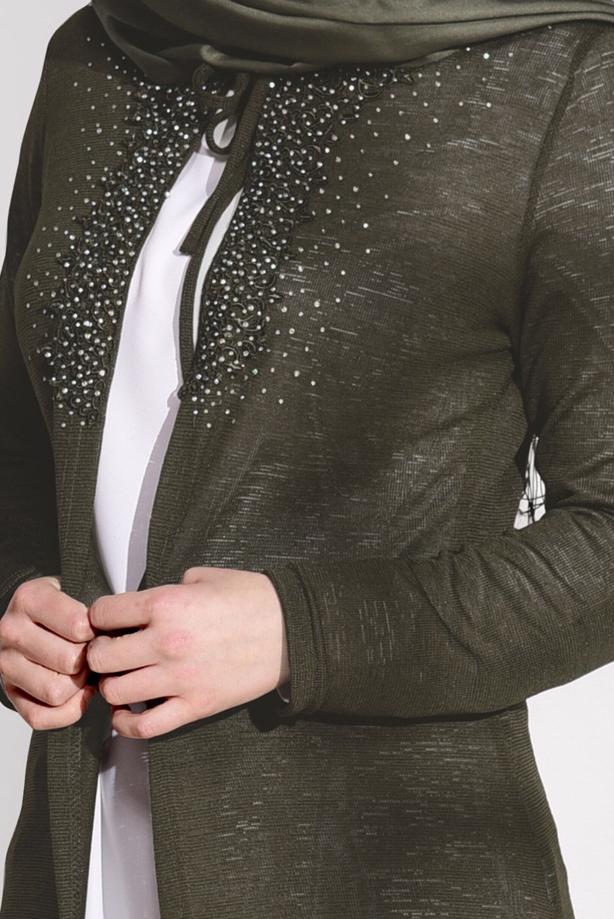 Vêtements hijab  BEAD EMBROIDERED COMBED COTTON CARDIGAN 87102  - TRENDTESETTÜR
