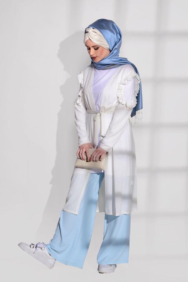 Vêtements hijab  TULLE DETAIL COMBED COTTON CARDIGAN 92081  - TRENDTESETTÜR