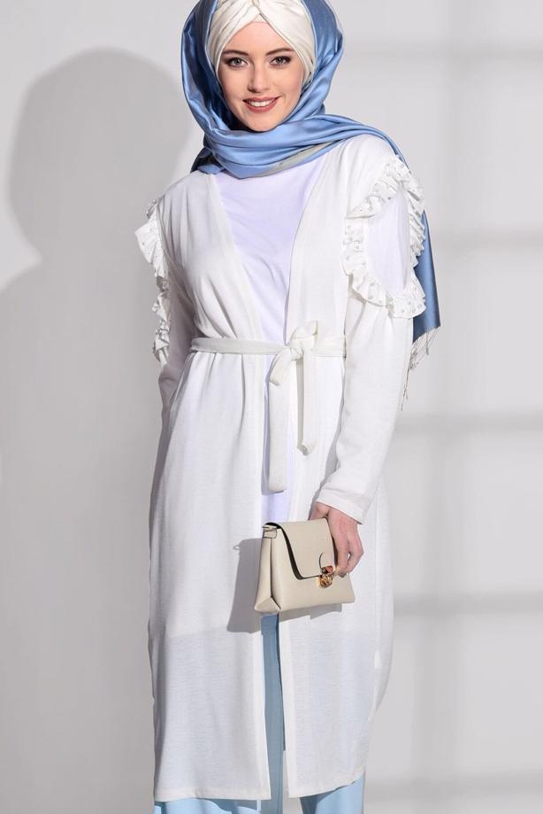 Vêtements hijab  TULLE DETAIL COMBED COTTON CARDIGAN 92081  - TRENDTESETTÜR