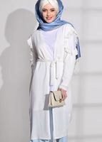 Vêtements hijab CRÈME CARDIGAN EN COTON PEIGNE AVEC DÉTAIL TULLE 92081