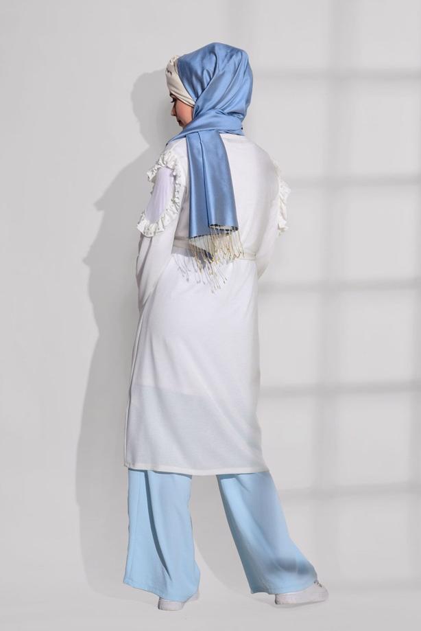 Vêtements hijab  TULLE DETAIL COMBED COTTON CARDIGAN 92081  - TRENDTESETTÜR