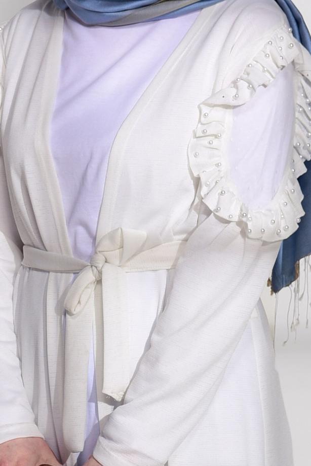 Vêtements hijab  TULLE DETAIL COMBED COTTON CARDIGAN 92081  - TRENDTESETTÜR