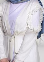 Vêtements hijab CRÈME CARDIGAN EN COTON PEIGNE AVEC DÉTAIL TULLE 92081