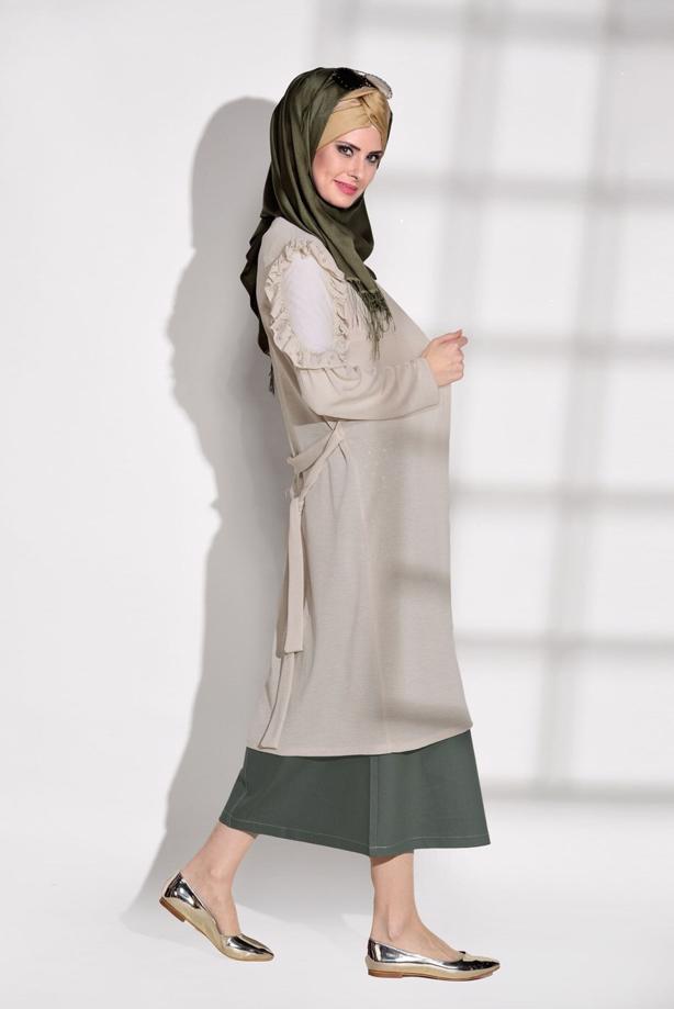 Vêtements hijab  TULLE DETAIL COMBED COTTON CARDIGAN 92081  - TRENDTESETTÜR