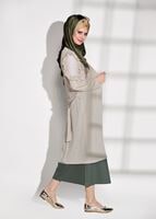 Vêtements hijab BEIGE CARDIGAN EN COTON PEIGNE AVEC DÉTAIL TULLE 92081