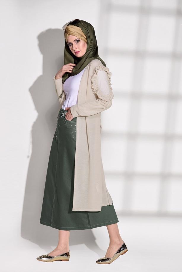 Vêtements hijab  TULLE DETAIL COMBED COTTON CARDIGAN 92081  - TRENDTESETTÜR