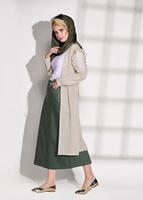 Vêtements hijab BEIGE CARDIGAN EN COTON PEIGNE AVEC DÉTAIL TULLE 92081