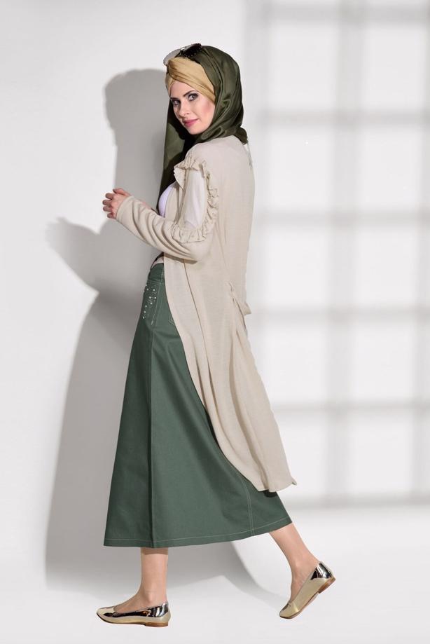 Vêtements hijab  TULLE DETAIL COMBED COTTON CARDIGAN 92081  - TRENDTESETTÜR
