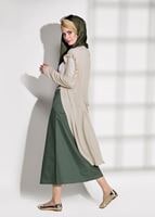 Hijab clothing BEIGE TULLE DETAIL COMBED COTTON CARDIGAN 92081 