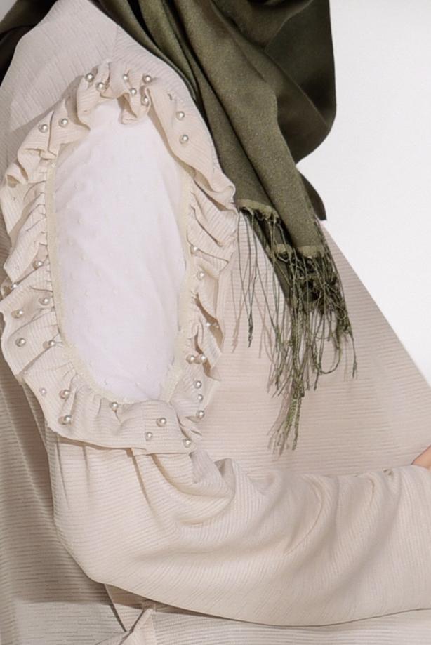 Vêtements hijab  TULLE DETAIL COMBED COTTON CARDIGAN 92081  - TRENDTESETTÜR