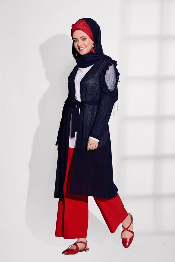 Vêtements hijab  TULLE DETAIL COMBED COTTON CARDIGAN 92081  - TRENDTESETTÜR